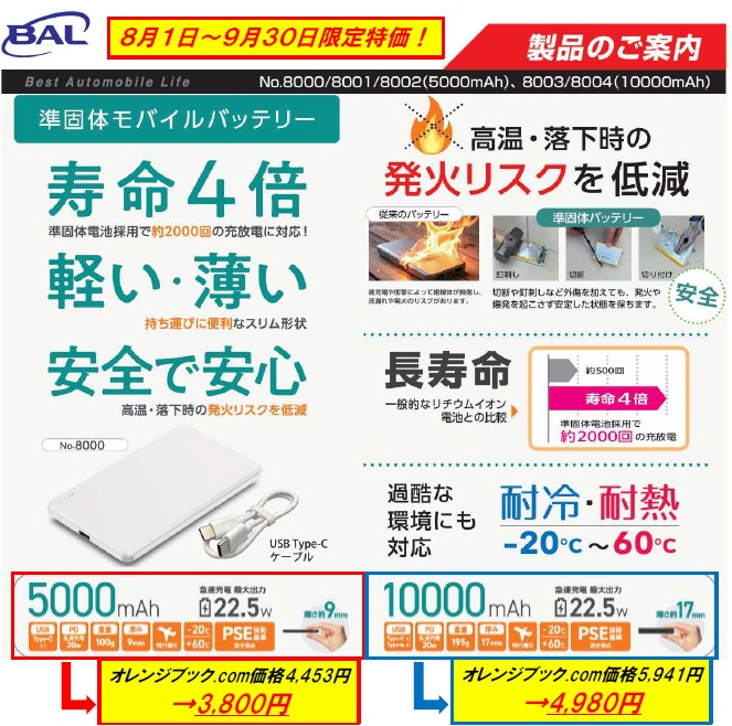 大橋産業（株）　準個体モバイルバッテリー期間特価キャンペーン