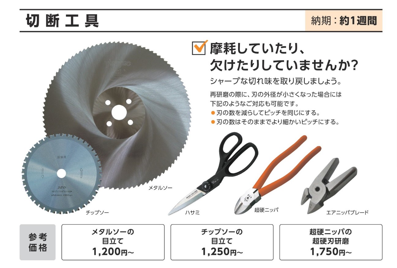 修理工房 直治郎 切断工具の再研磨