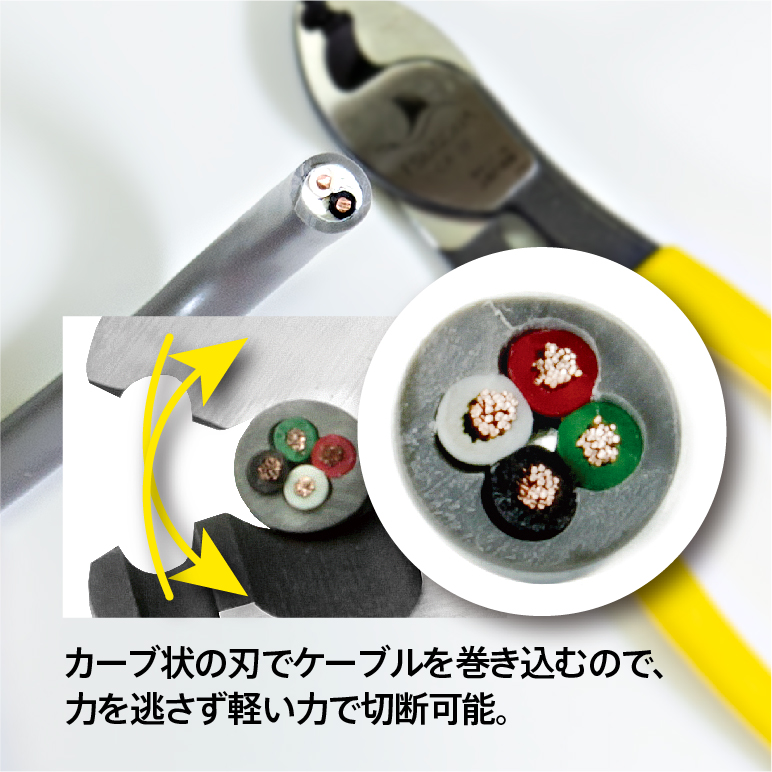 ツノダ ケーブルカッター ケーブルを潰さずキレイに切れる!